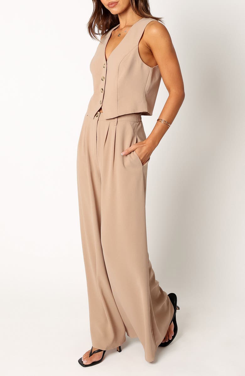 Petal & Pup Camille Vest & Wide Leg Pants Set, Alternate, color, Beige