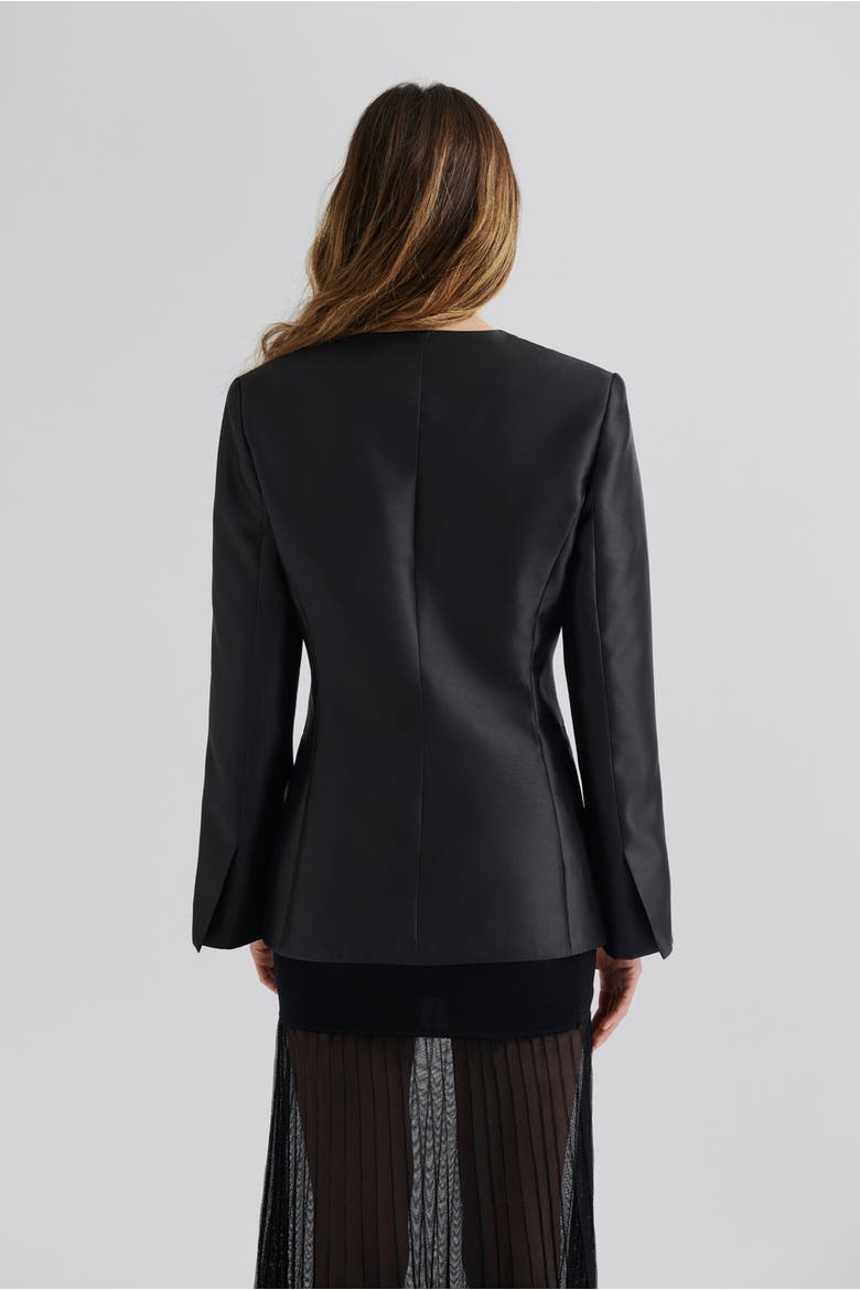 Nori Fitted Heavy Satin Blazer, Alternate, color, Black