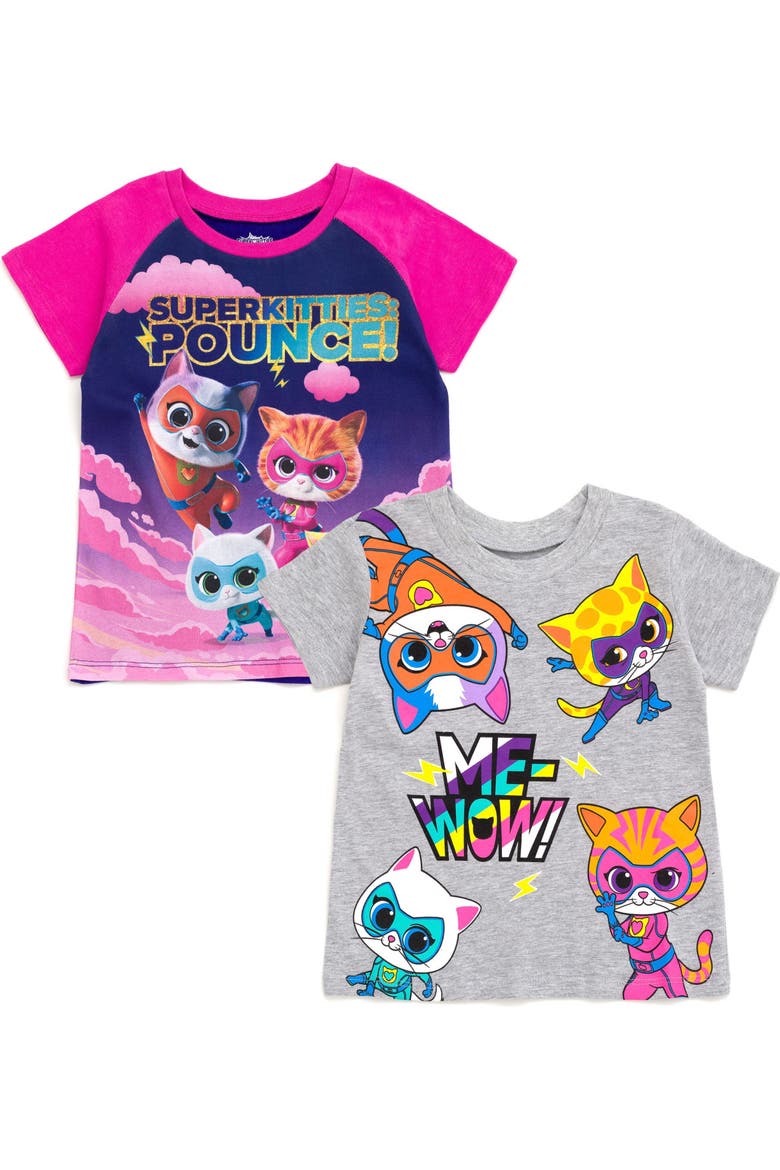 Super Kitties 2-pack Short Sleeve Graphic T-shirts (toddler, Little Kid & Big Kid), Main, color, SuperKitties Pink Gray