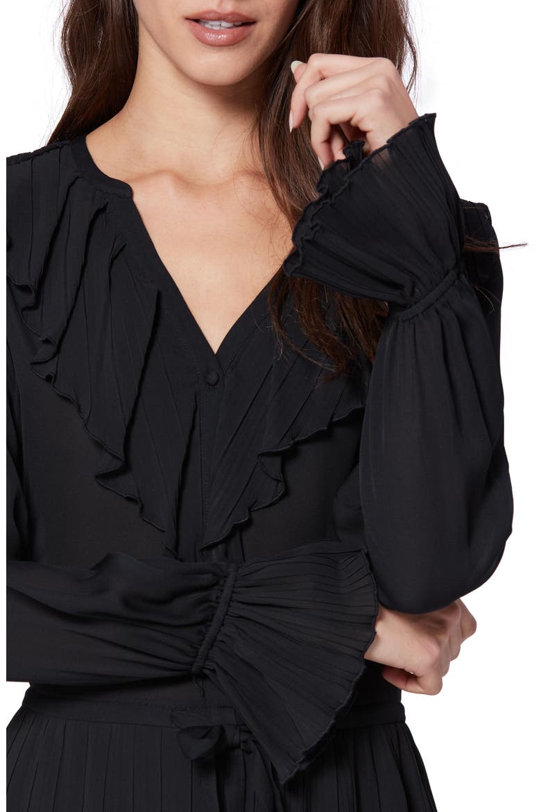 Salome Long Sleeve Silk Minidress, Alternate, color, BLACK
