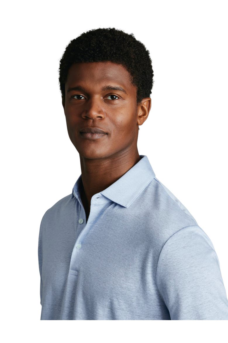 Short Sleeve Linen Polo, Alternate, color, Sky Blue