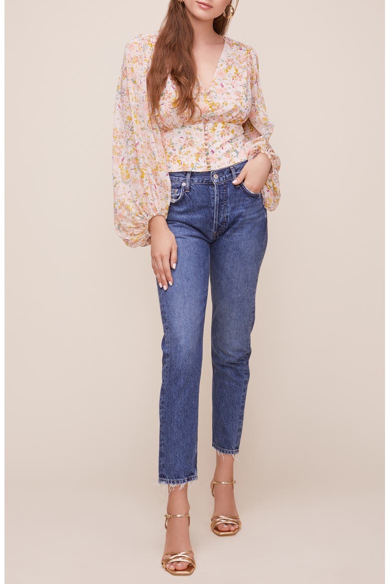 Floral Print Blouson Sleeve Top, Alternate, color, BLUSH TAUPE FLORAL