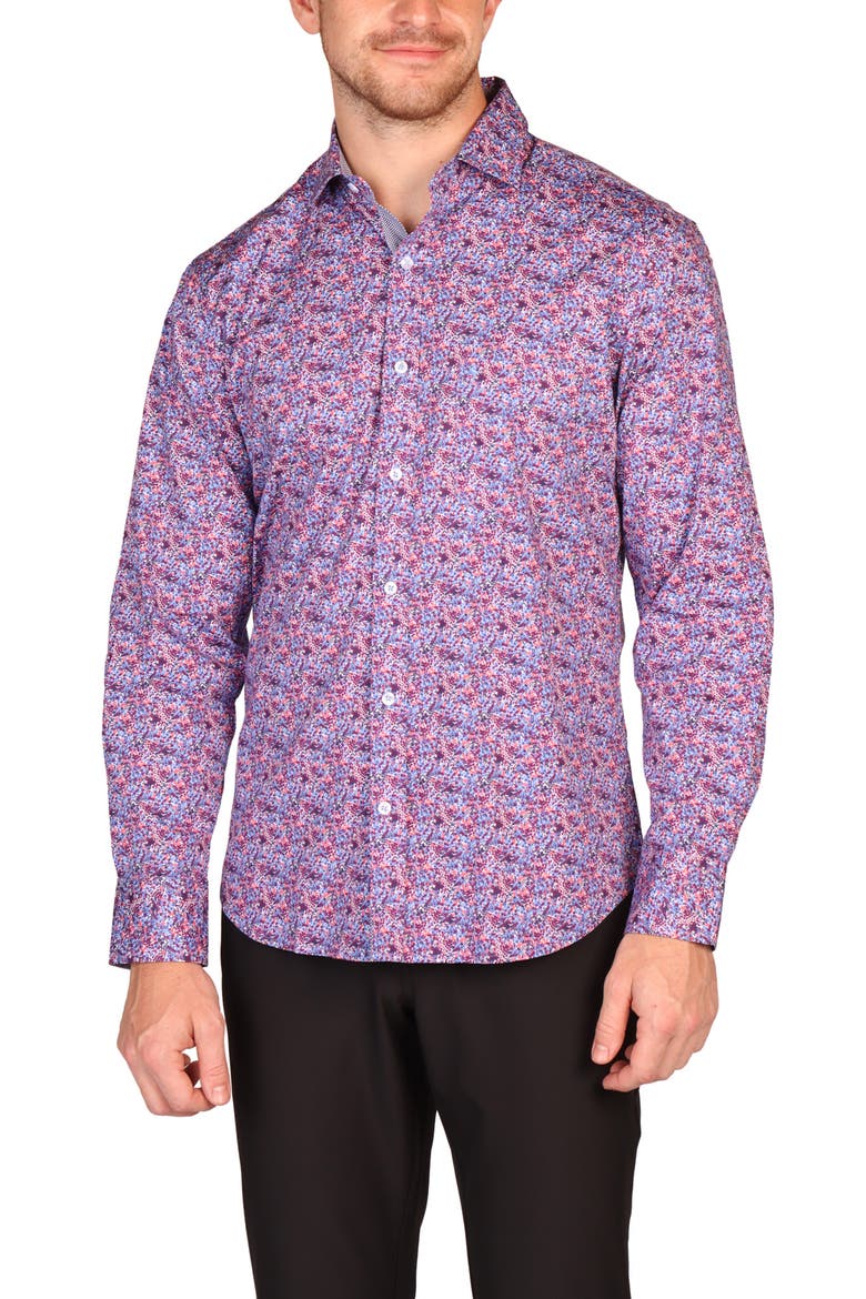 Classic Fit Crimson Floral Button-Down Shirt, Alternate, color, RED MULTI