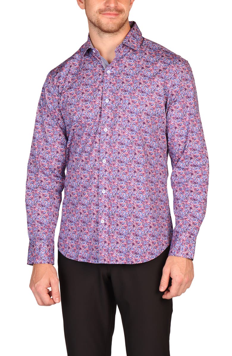 TailorByrd Classic Fit Crimson Floral Button-Down Shirt, Alternate, color, Red Multi