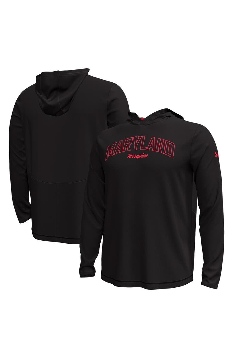 Under Armour Men's Under Armour Black Maryland Terrapins Sideline Knockout Hoodie Long Sleeve T-Shirt, Main, color, Black