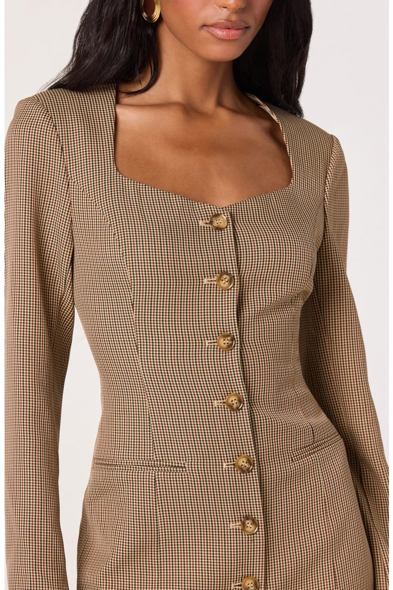 Houndstooth Long Sleeve Button-Up Minidress, Alternate, color, TAN HOUNDSTOOTH