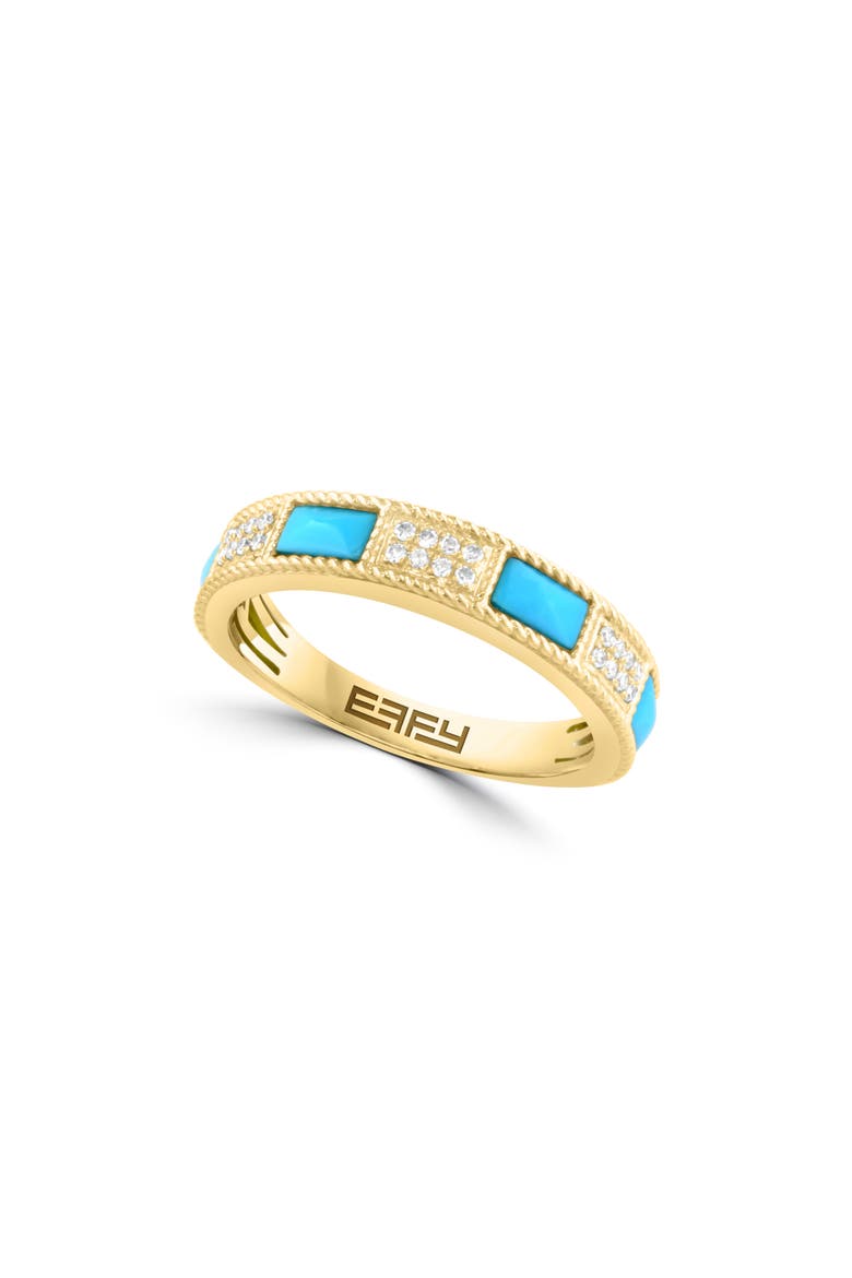 14K Yellow Gold Turquoise & Diamond Band Ring - 0.09ct., Main, color, BLUE