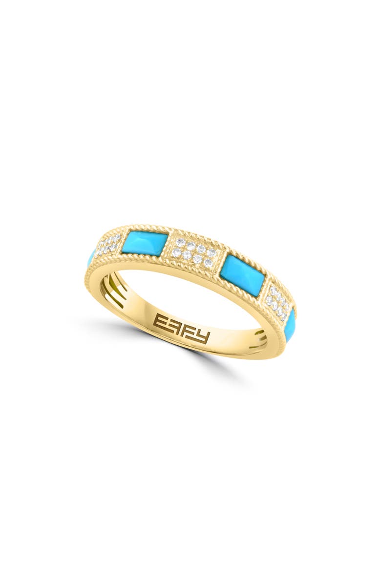 EFFY 14K Yellow Gold Turquoise & Diamond Band Ring - 0.09ct., Main, color, 