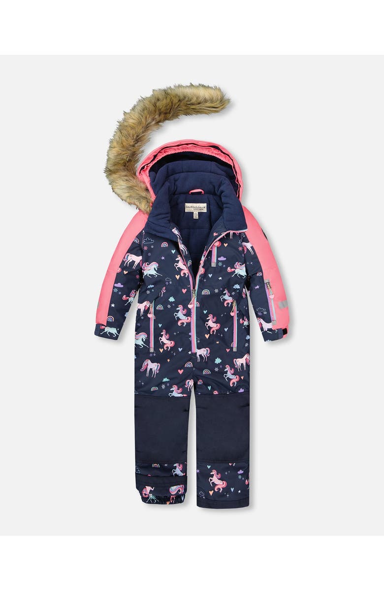 Deux par Deux One-Piece Play Snowsuit Unicorn, Alternate, color, Navy