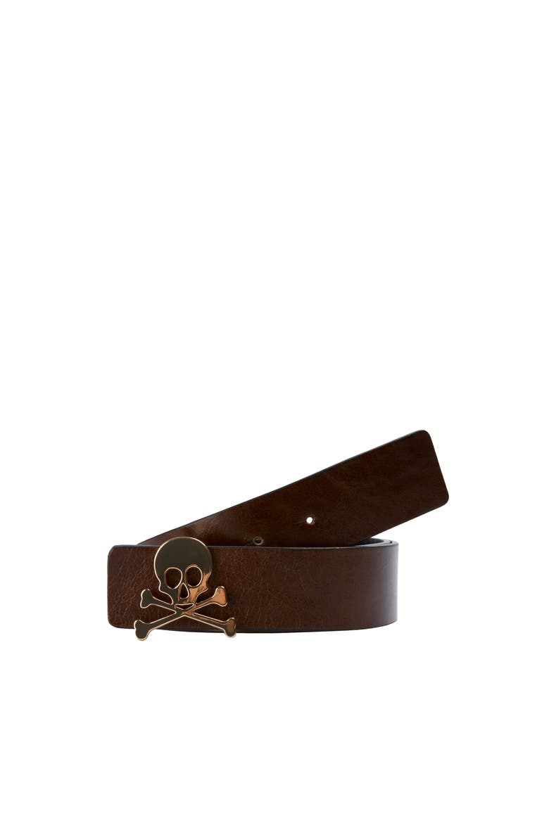 Spring Skull Leather Belt, Main, color, BlackBrown