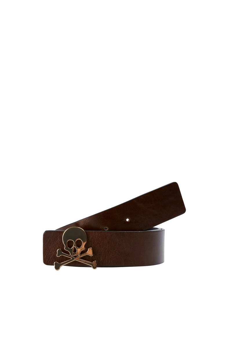 Scalpers Spring Skull Leather Belt, Main, color, Blackbrown