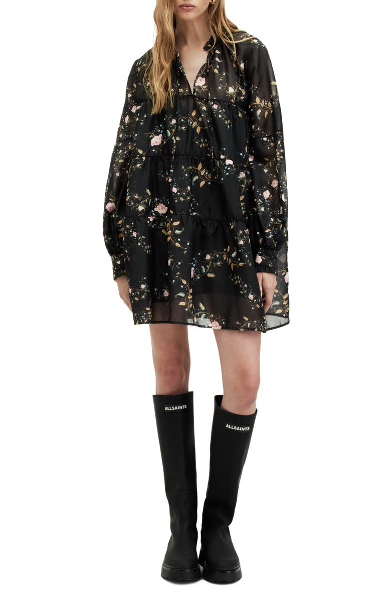AllSaints Mindy Floral Long Sleeve Trapeze Minidress, Main, color, 