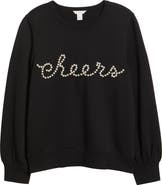 Caslon® Gretchen Imitation Pearl Embellished Balloon Sleeve Sweatshirt