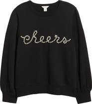 Caslon® Gretchen Imitation Pearl Embellished Balloon Sleeve Sweatshirt