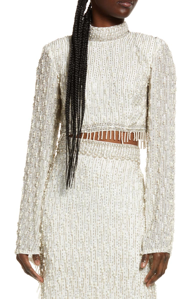 ASOS DESIGN EDITION Embellished Chiffon Crop Top, Main, color, 