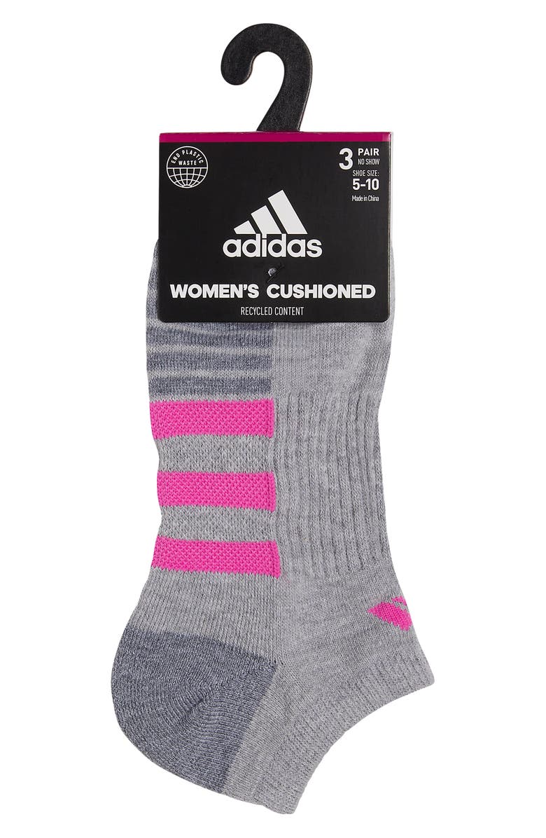 adidas 3-Pack Cushioned 3.0 Ankle Socks, Alternate, color, Light Heather/ Fuchsia/ Blue