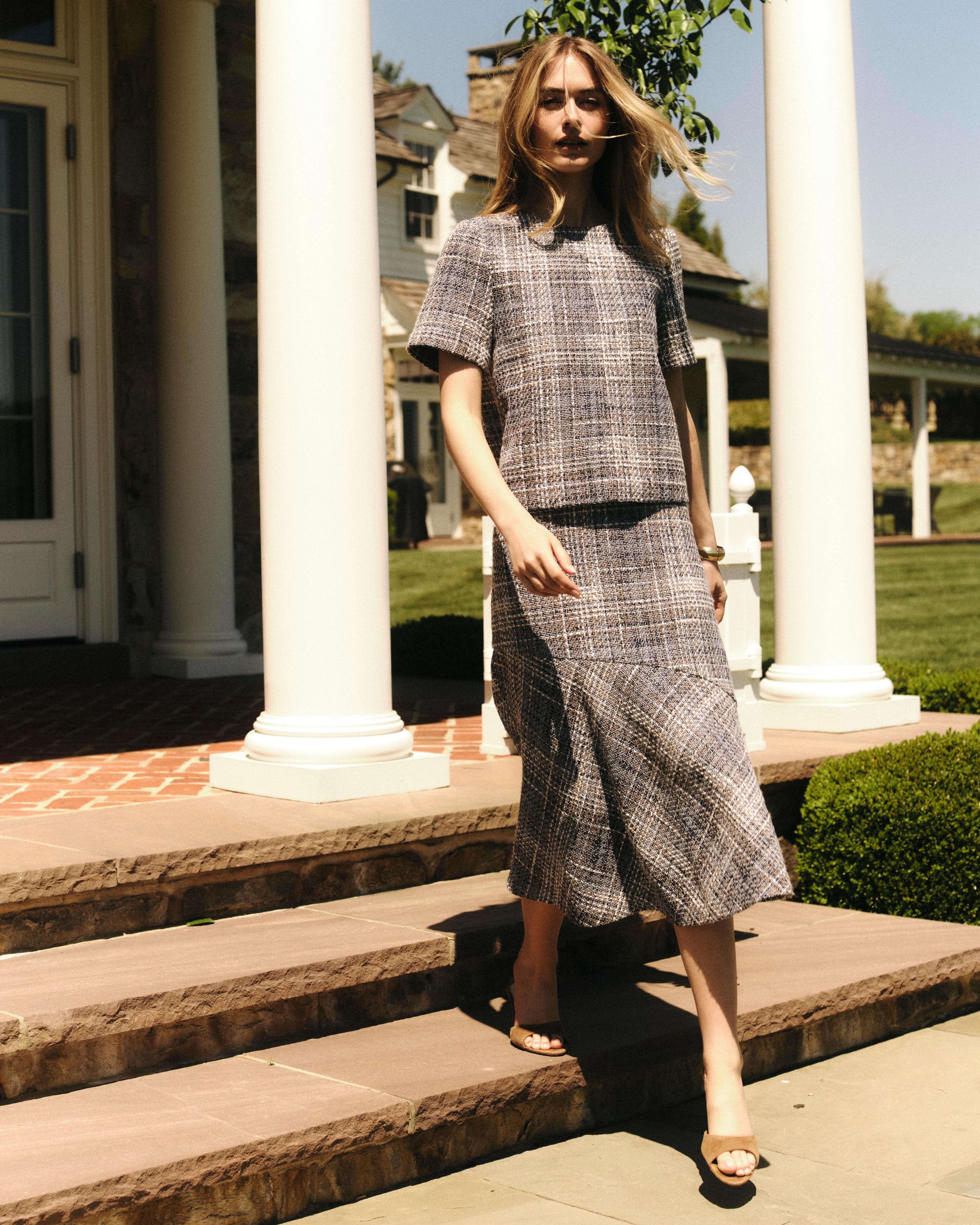 Cartolina Hera Fluted Tweed Midi Skirt (Women) | Nordstrom