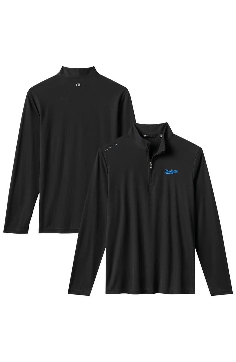 TravisMathew Men's TravisMathew  Black Los Angeles Dodgers Time to Tailgate Tri-Blend Quarter-Zip Pullover, Main, color, 