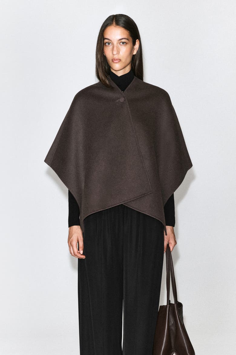 Double-faced Wool-blend Cape, Alternate, color, BROWN