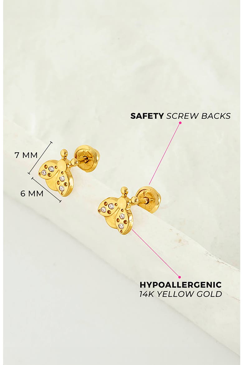 14k Cubic Zirconia Ladybug Earrings, Alternate, color, Gold