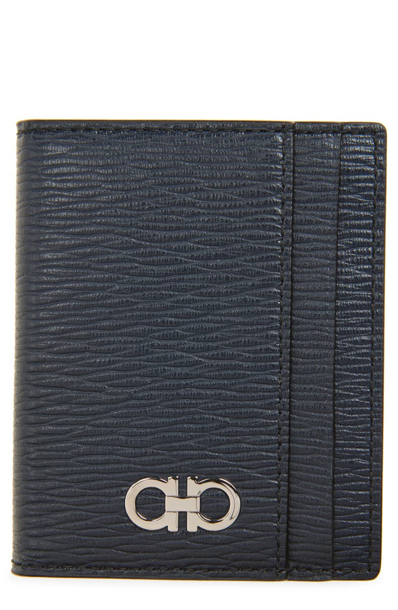 FERRAGAMO Revival Gancio Leather Card Case, Main, color, Deep Ocean
