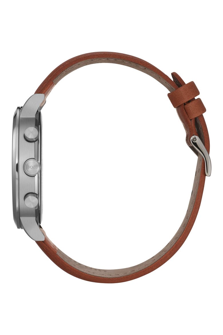 Spirit Chronograph Leather Strap Watch, 41mm, Alternate, color, BROWN/ BLUE/ SILVER