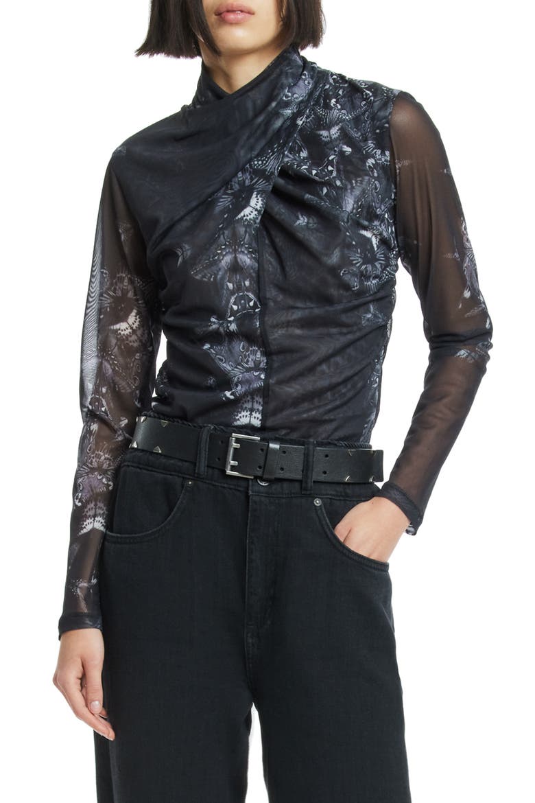 Tia Diana Long Sleeve Mesh Top, Main, color, BLACK