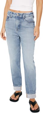 Good American High Waist Cuff Straight Leg Jeans