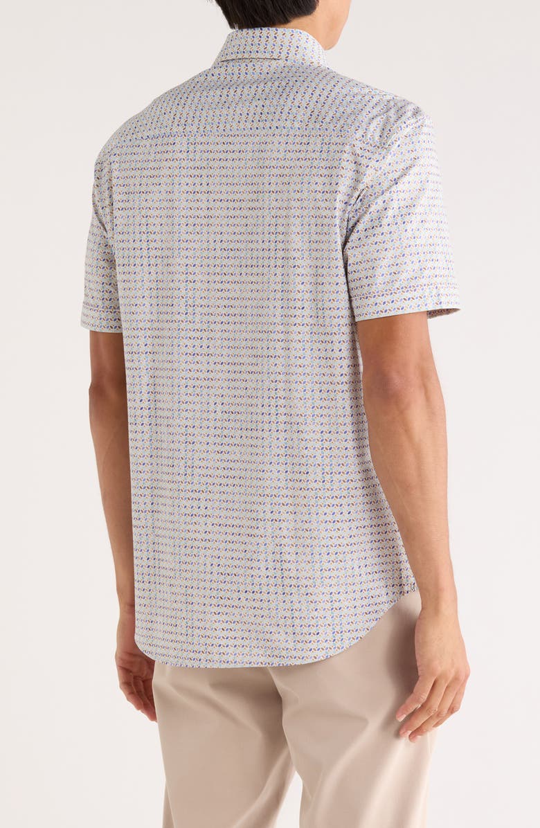Bugatchi Miles OoohCotton<sup>®</sup> Geometric Print Short Sleeve Button-Up Shirt, Alternate, color, Aloe