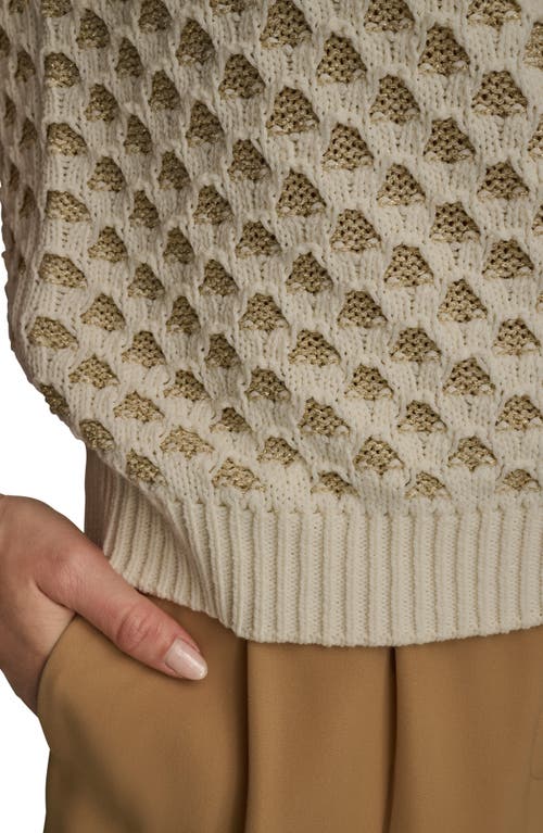 Donna Karan New York Honeycomb Short Sleeve Open Stitch Sweater In Brown