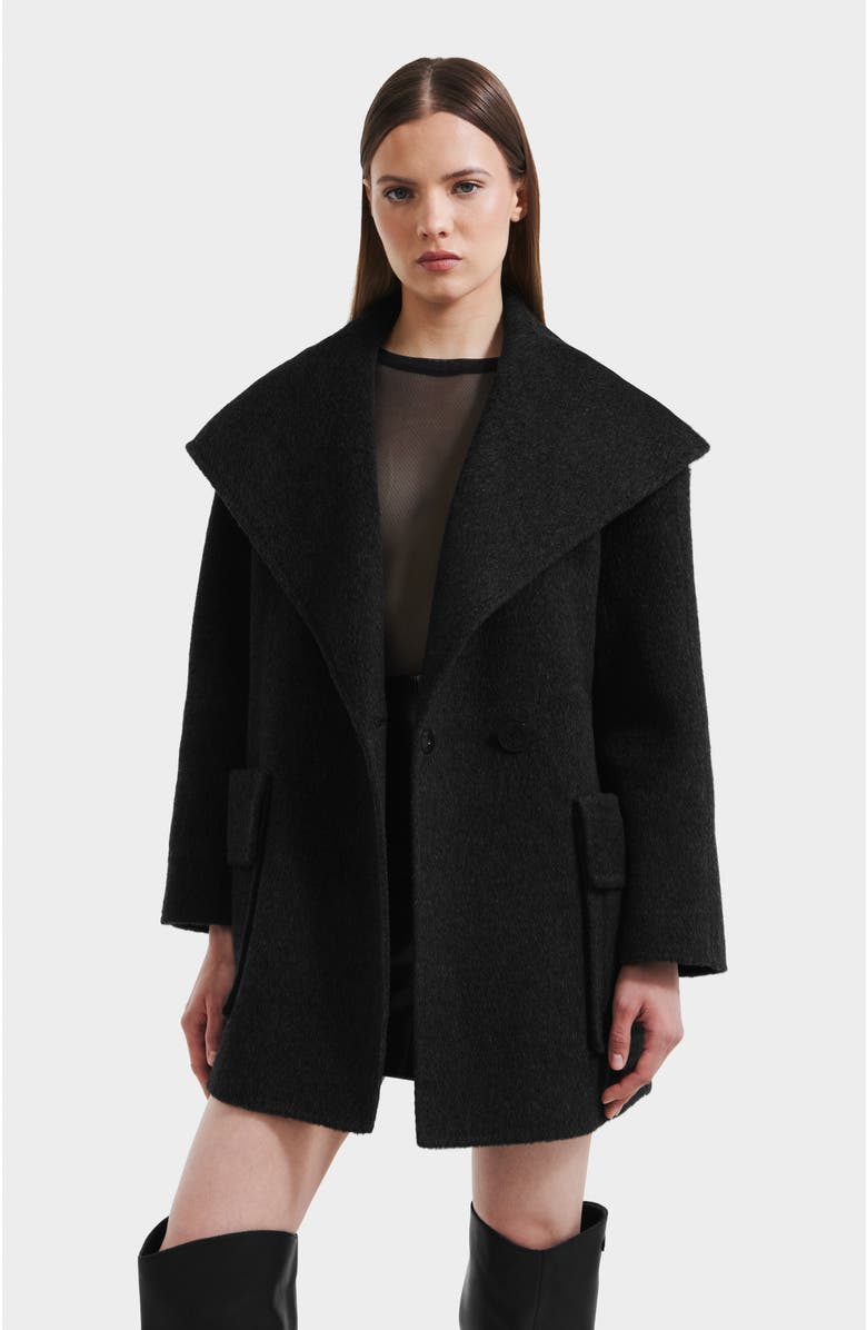 Rudsak Lucia Textured Wool Wrap Mid-length Coat, Alternate, color, Heather Black