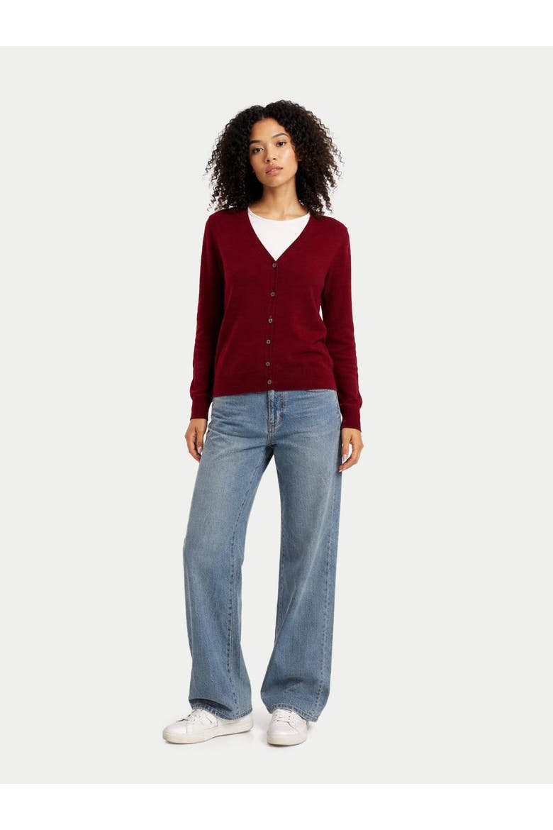 Timeless Cashmere V-Neck Cardigan, Alternate, color, bordeaux