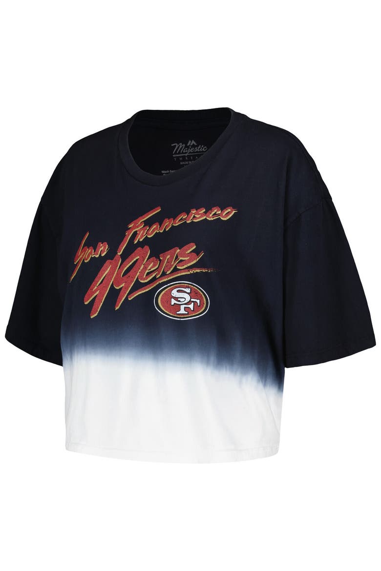 Women's Majestic Threads Christian McCaffrey Black/White San Francisco 49ers Dip-Dye Player Name & Number Crop Top, Alternate, color, Black
