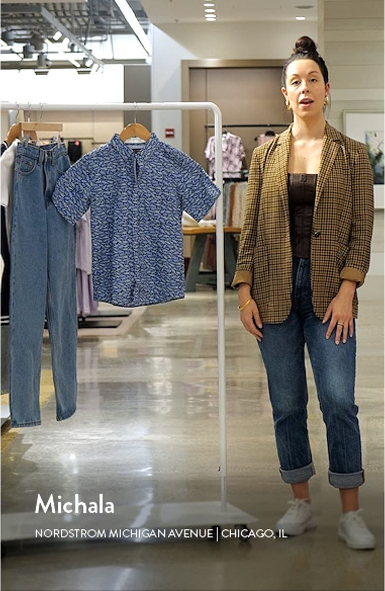 Kids' Fishbone Print Short Sleeve Cotton Button-Down Shirt, sales video thumbnail