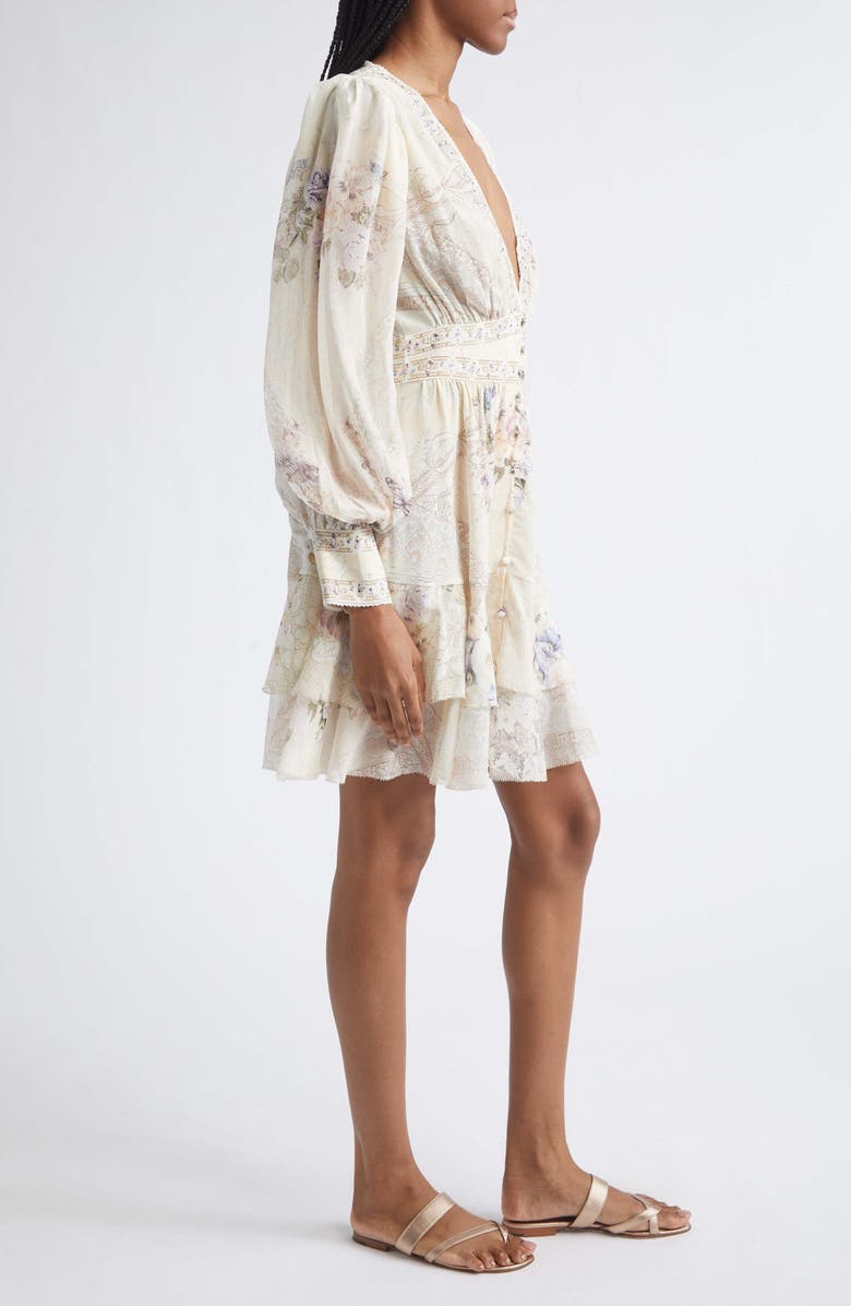 Camilla Print Long Sleeve Button Front Silk Frill Dress, Alternate, color, Laced With Love