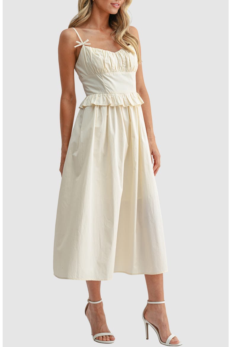 Ruffle Waist Cotton Midi Dress, Alternate, color, IVORY