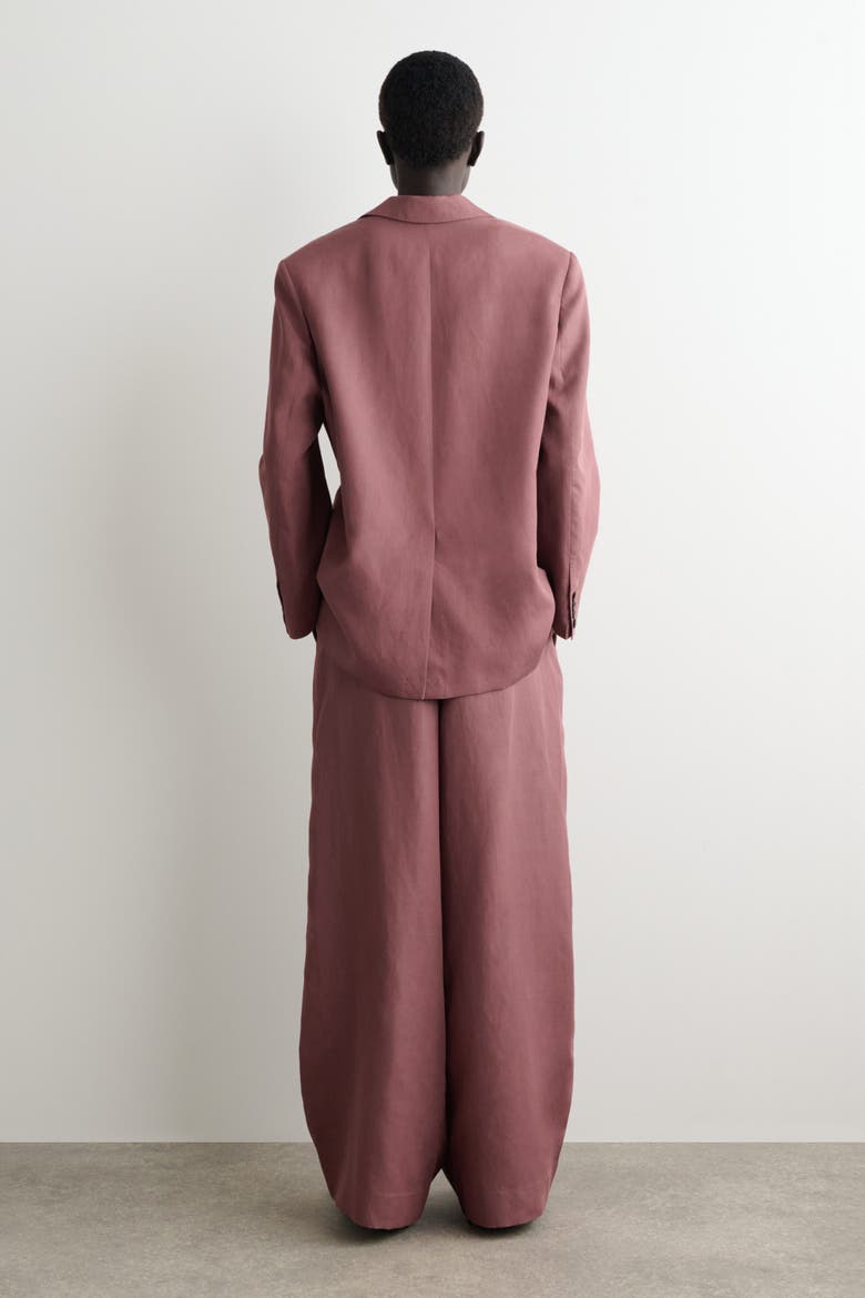 Linen-Blend Single-Breasted Blazer, Alternate, color, BROWN