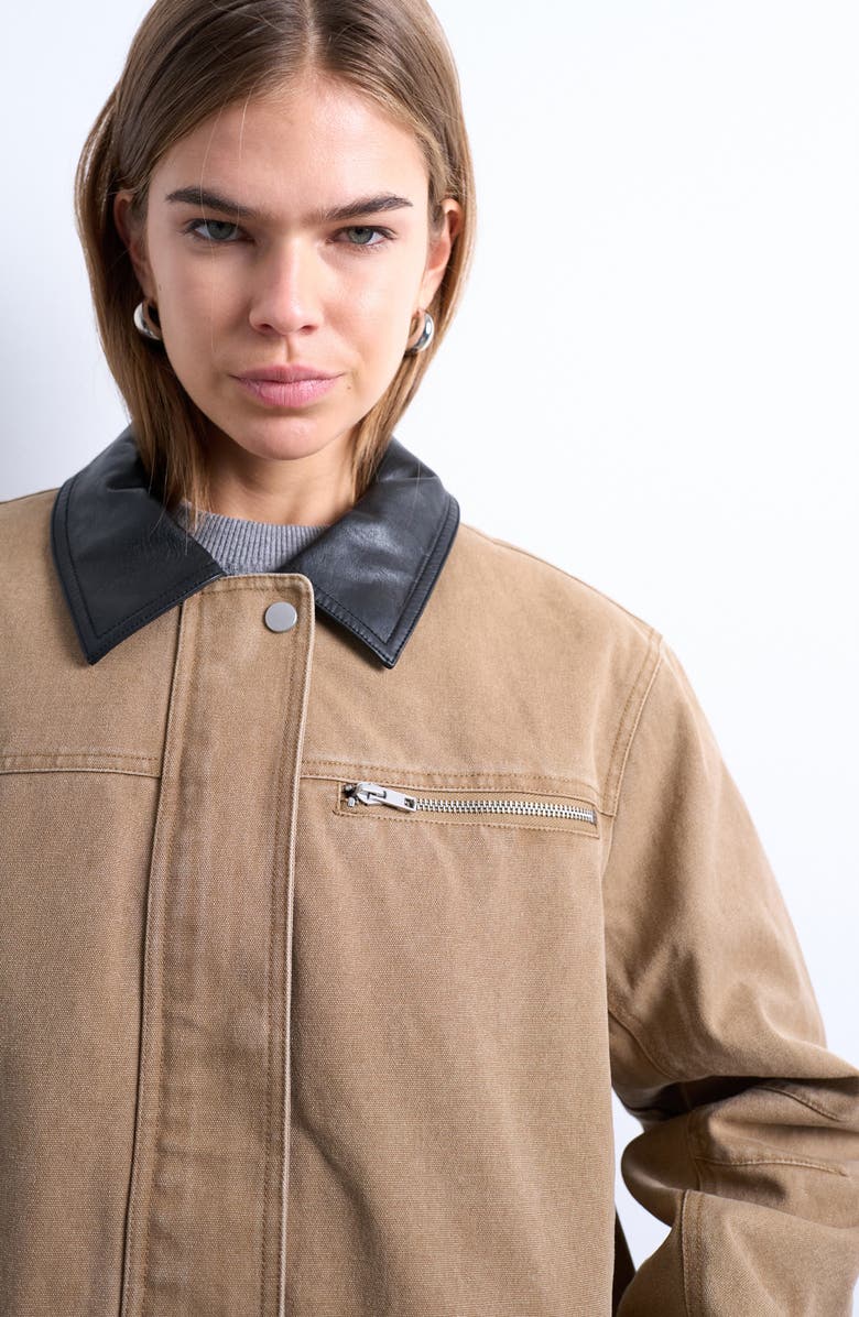 Topshop Zip Through Barn Jacket, Alternate, color, Tan