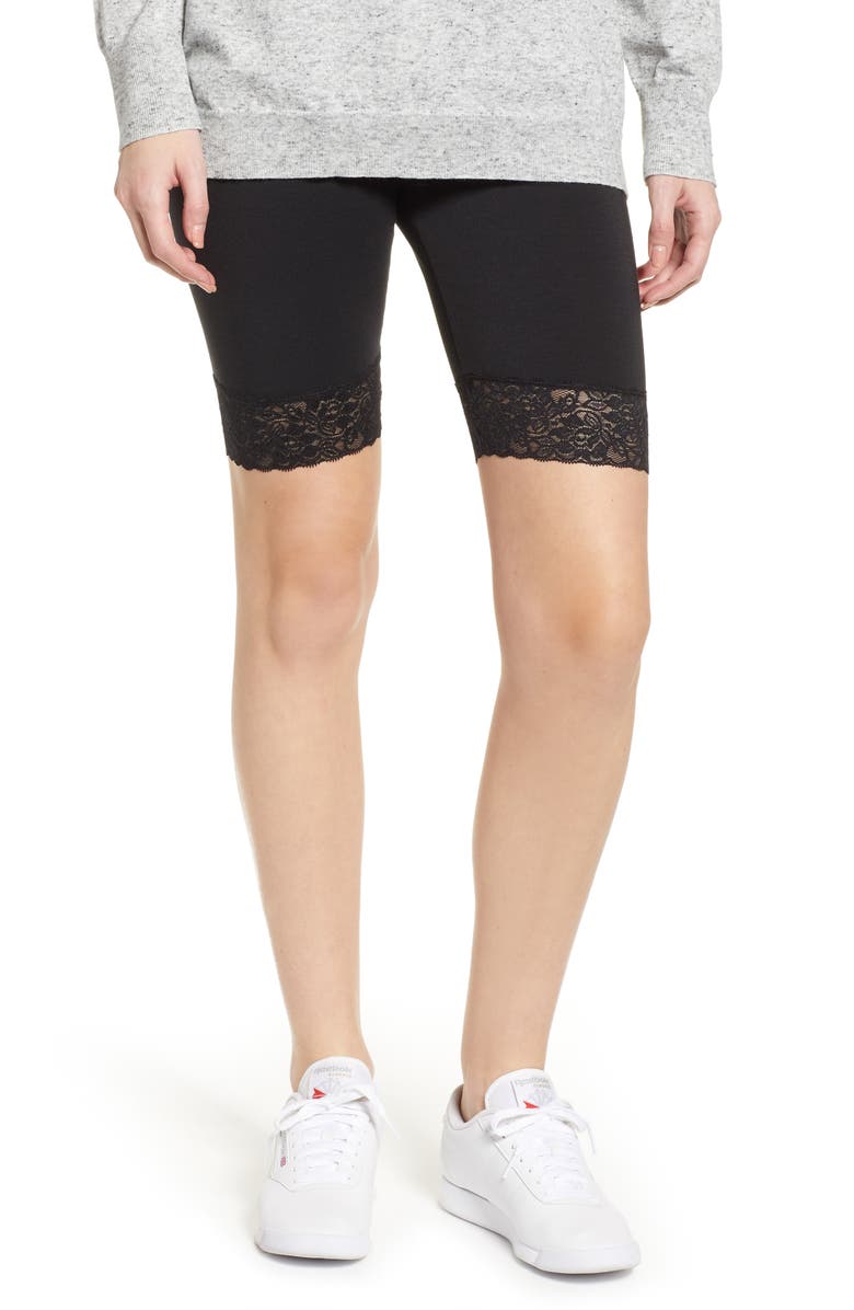 Make + Model Lace Trim Biker Shorts, Main, color, 