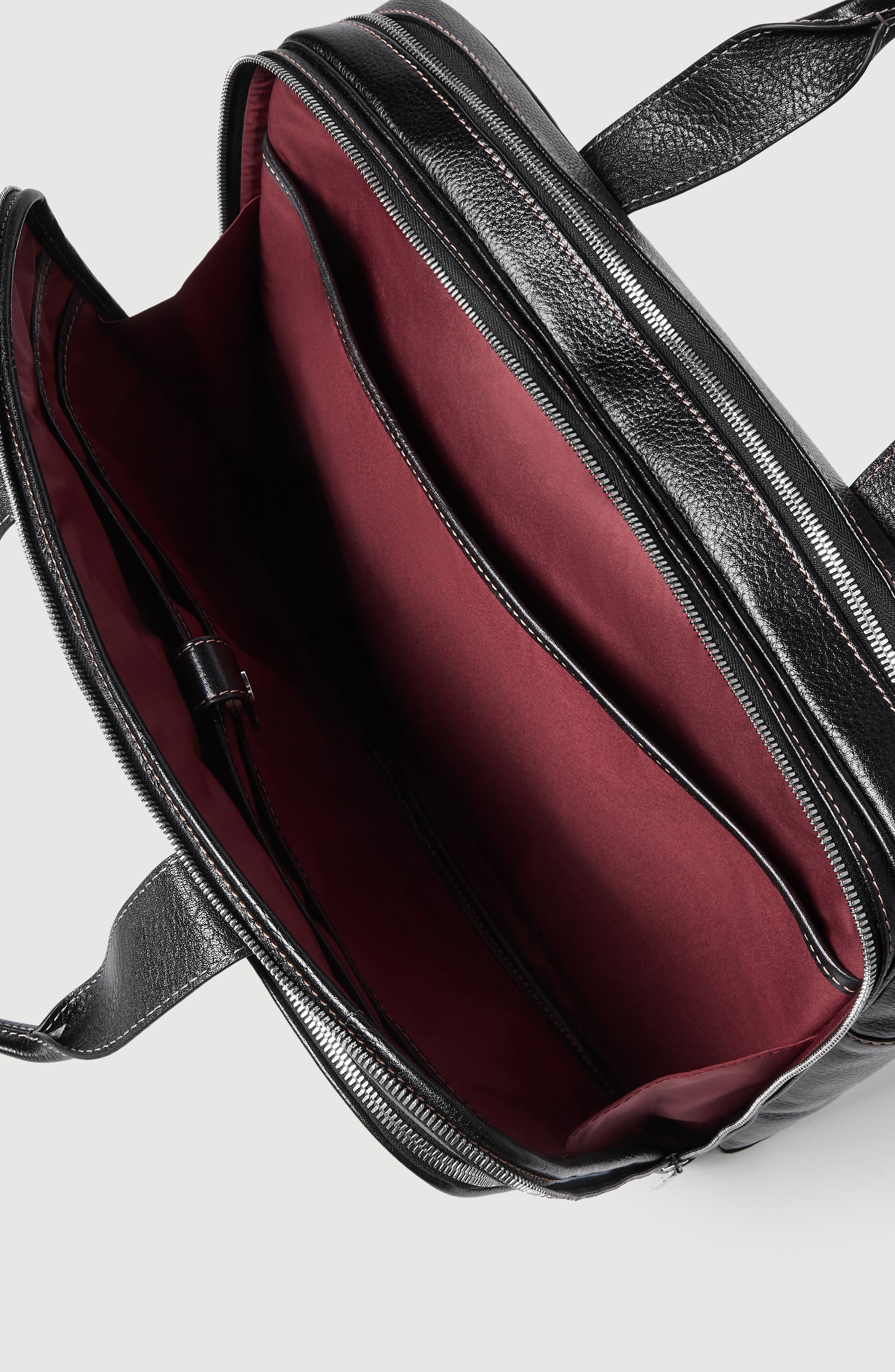 Grained calfskin briefcase with zipper, Alternate, color, Black