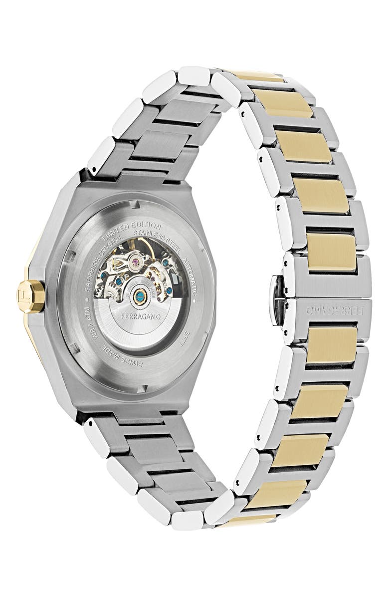 FERRAGAMO Edge Skeleton Automatic Bracelet Watch, 42mm, Alternate, color, Two Tone