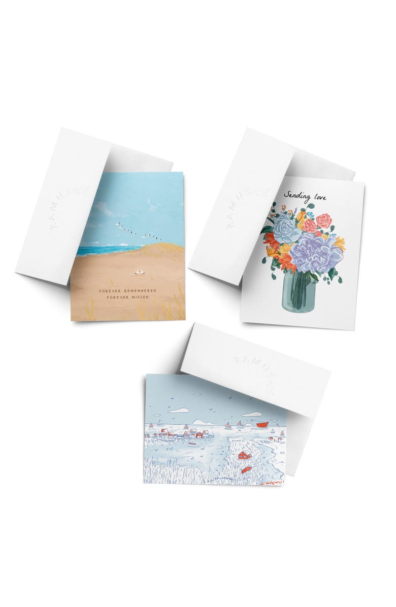 Ramus & Co Sympathy Greeting Card Pack Sets (3 ct, Assorted) Forever Remembered, Sending Love Flowers, Salty Town, Main, color, Multi-Pack