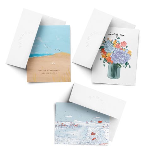 Sympathy Greeting Card Pack Sets (3 ct, Assorted) Forever Remembered, Sending Love Flowers, Salty Town