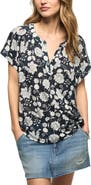 Lucky Brand Sandwash Notch Neck Floral Top