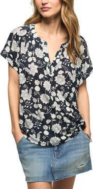 Lucky Brand Sandwash Notch Neck Floral Top