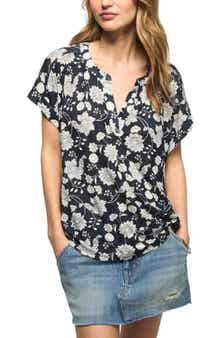 Lucky Brand Sandwash Notch Neck Floral Top