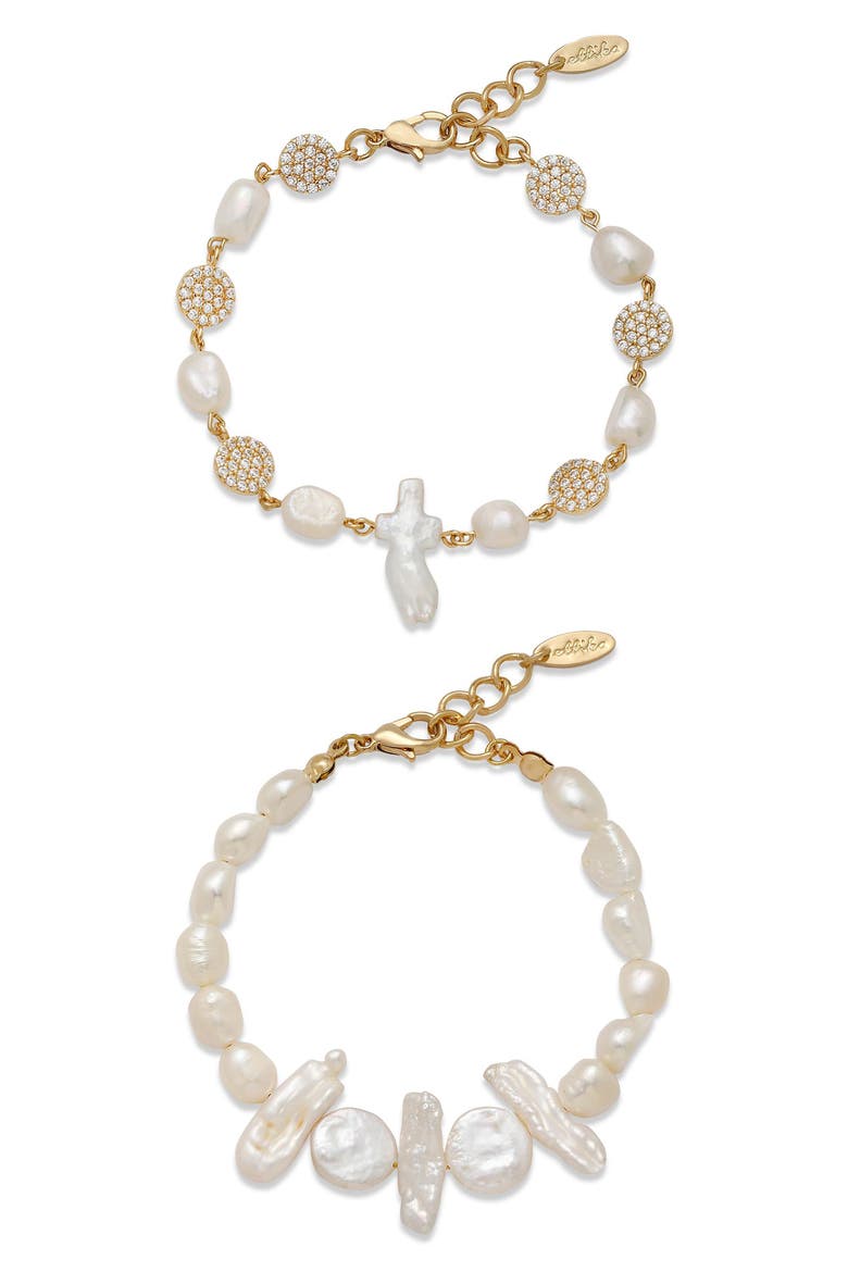 Freshwater Favorites Set of 2 Pearl Bracelets, Main, color, GOLD