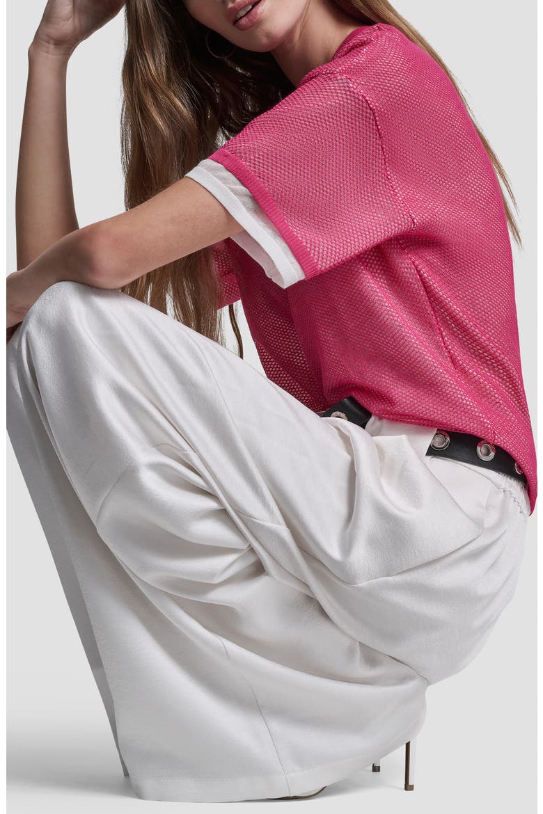 Boxy Mesh Overlay Top, Alternate, color, HOT PINK/IVORY