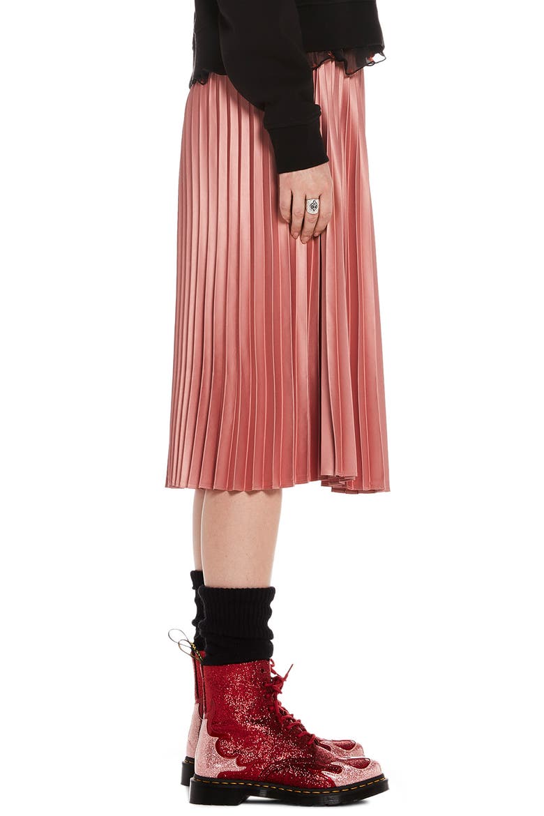 Shiny Pleated Midi Skirt, Alternate, color, BLOSSOM PINK