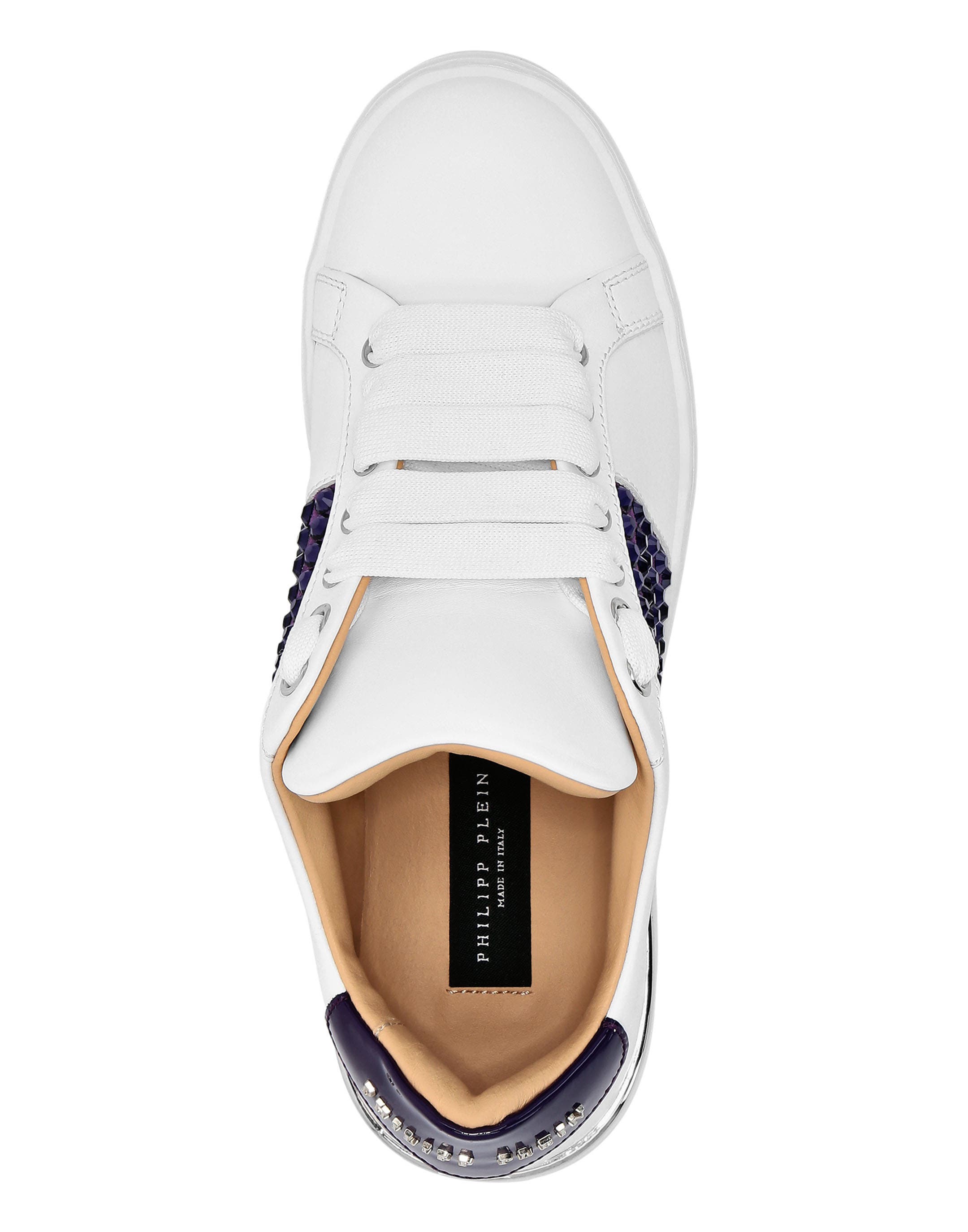Mix Leather Lo-Top Sneakers Crystal Women, Alternate, color, white/purple